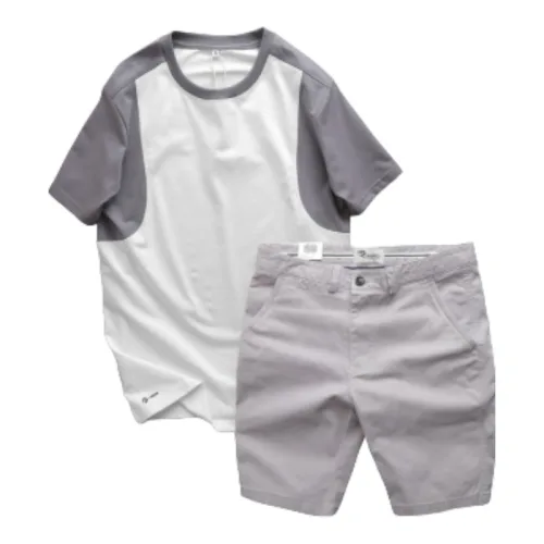 Set Bộ Nam Áo Thun Cổ Tròn Tay Phối Màu Quần Short Kaki Rurumen Cao Cấp