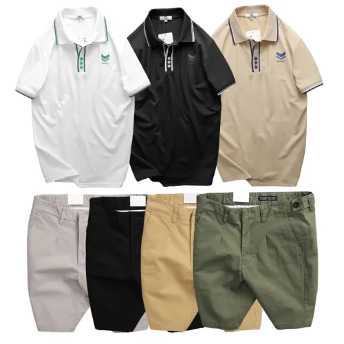Set Bộ Nam - Áo Thun Nam Pack Horse Polo Cổ Bẻ In Logo Chữ Prefect Và Quần Short Kaki Co Giãn Phối Nút Cao Cấp (Có Size 36)
