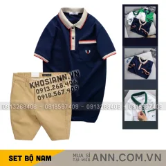 Set Bộ Nam - Áo Thun Nam Polo Cổ Bẻ Cá Sấu Poly Túi Nhỏ Thêu Logo Và Quần Short Kaki Co Giãn Phối Nút Cao Cấp (Có Size 36)