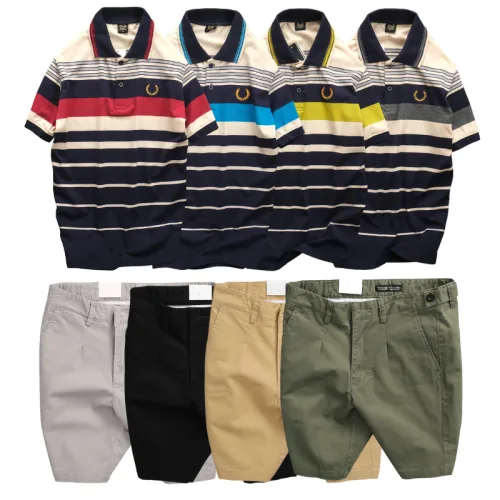 Set Bộ Nam - Áo Thun Nam Polo Cổ Bẻ Phối Sọc Vải Cotton Thêu Logo Hoàng Gia Và Quần Short Kaki Co Giãn Phối Nút Cao Cấp (Có Size 36)