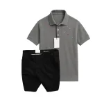 Set Bộ Nam - Áo Thun Nam Polo Cổ Bẻ Thêu Cá Mập Trước Ngực Và Quần Short Kaki Co Giãn Phối Nút Cao Cấp (Có Size 36)
