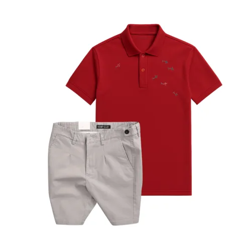 Set Bộ Nam - Áo Thun Nam Polo Cổ Bẻ Thêu Cá Mập Trước Ngực Và Quần Short Kaki Co Giãn Phối Nút Cao Cấp (Có Size 36)
