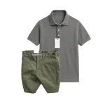 Set Bộ Nam - Áo Thun Nam Polo Cổ Bẻ Thêu Logo Chữ R Trước Ngực Và Quần Short Kaki Co Giãn Phối Nút Cao Cấp (Có Size 36)