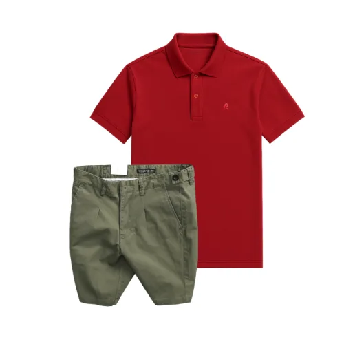 Set Bộ Nam - Áo Thun Nam Polo Cổ Bẻ Thêu Logo Chữ R Trước Ngực Và Quần Short Kaki Co Giãn Phối Nút Cao Cấp (Có Size 36)
