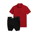 Set Bộ Nam - Áo Thun Nam Polo Cổ Bẻ Thêu Logo Chữ R Trước Ngực Và Quần Short Kaki Co Giãn Phối Nút Cao Cấp (Có Size 36)