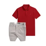 Set Bộ Nam - Áo Thun Nam Polo Cổ Bẻ Thêu Logo Chữ R Trước Ngực Và Quần Short Kaki Co Giãn Phối Nút Cao Cấp (Có Size 36)
