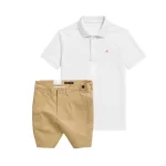Set Bộ Nam - Áo Thun Nam Polo Cổ Bẻ Thêu Logo Chữ R Trước Ngực Và Quần Short Kaki Co Giãn Phối Nút Cao Cấp (Có Size 36)