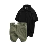 Set Bộ Nam - Áo Thun Nam Polo Cổ Bẻ Thêu Logo Trước Ngực Và Quần Short Kaki Co Giãn Phối Nút Cao Cấp (Có Size 36)