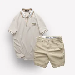 Set Bộ Nam Quần Short Kaki In Hoạ Tiết Phối Áo Thun Polo Cổ Bẻ Logo Chữ Rears