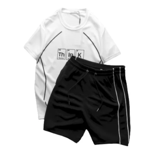 Set Bộ Nam Quần Short Phối Áo Thun Cổ Tròn Pack Hourse In Chữ Think Viền Sọc