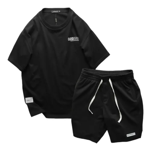 Set Bộ Nam Quần Short Phối Áo Thun Cổ Tròn Unisex In Chữ CLEGENDK Big Size 110kg