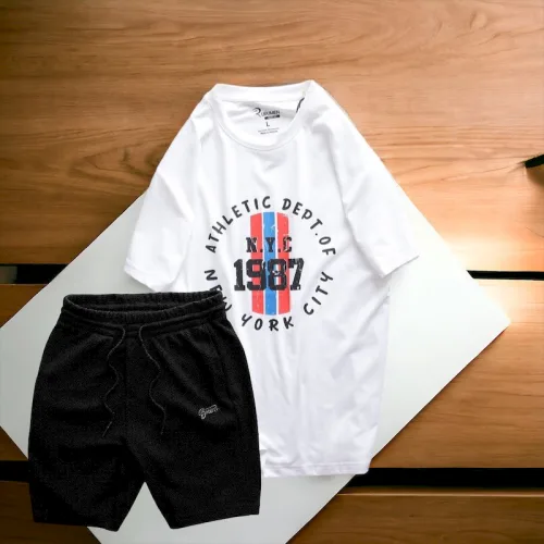 Set Bộ Nam Quần Short Thun Phối Áo Cổ Tròn Rurumen In Hình