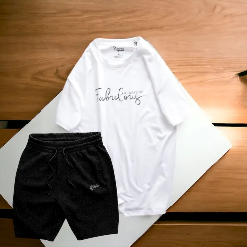 Set Bộ Nam Quần Short Thun Phối Áo Cổ Tròn Rurumen In Hình