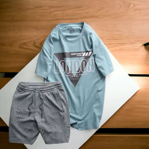 Set Bộ Nam Quần Short Thun Phối Áo Cổ Tròn Rurumen In Hình