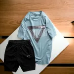 Set Bộ Nam Quần Short Thun Phối Áo Cổ Tròn Rurumen In Hình