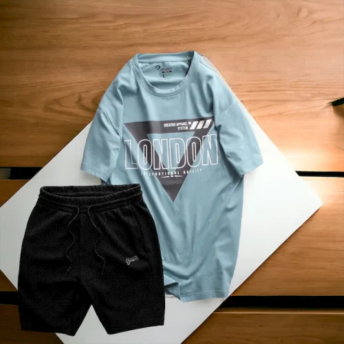 Set Bộ Nam Quần Short Thun Phối Áo Cổ Tròn Rurumen In Hình