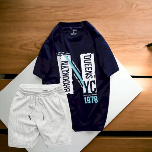 Set Bộ Nam Quần Short Thun Phối Áo Cổ Tròn Rurumen In Hình