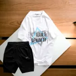 Set Bộ Nam Quần Short Thun Phối Áo Cổ Tròn Rurumen In Hình