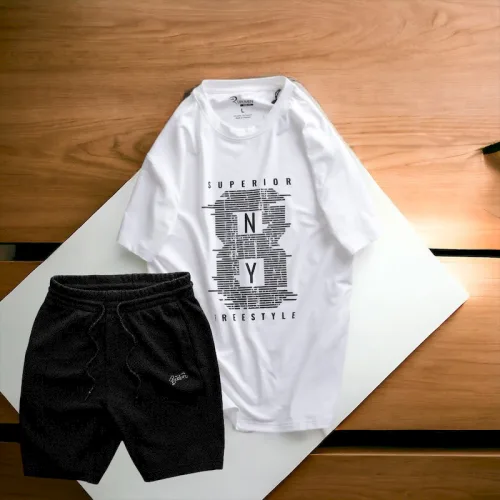 Set Bộ Nam Quần Short Thun Phối Áo Cổ Tròn Rurumen In Hình