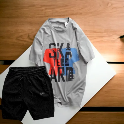 Set Bộ Nam Quần Short Thun Phối Áo Cổ Tròn Rurumen In Hình