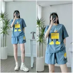 Set bộ thun nữ quần ngắn in hình vịt nháy mắt form rộng dưới 70kg
