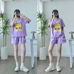 Set bộ thun nữ quần ngắn in hình vịt nháy mắt form rộng dưới 70kg
