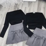 Sét chân váy nơ áo bẹt vai đen