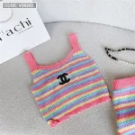 Sét crop 2 dây len sọc màu + chân váy