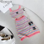 Sét crop 2 dây len sọc màu + chân váy