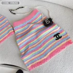 Sét crop 2 dây len sọc màu + chân váy