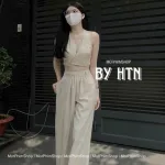 Sét crop cổ yếm cột dây eo + quần suông 2 màu