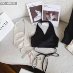 Sét crop cổ yếm cột dây eo + quần suông 2 màu