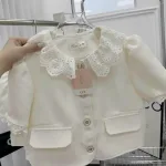 Sét crop dạ nude cổ sen ren + chân váy