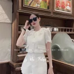Sét crop dạ nude cổ sen ren + chân váy
