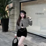 Sét crop dạ tay dài + short đen