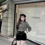 Sét crop dạ tay dài + short đen