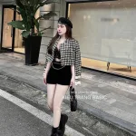 Sét crop dạ tay dài + short đen
