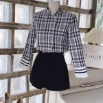 Sét crop dạ tay dài + short đen