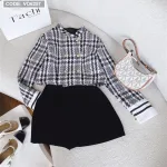 Sét crop dạ tay dài + short đen