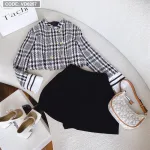 Sét crop dạ tay dài + short đen
