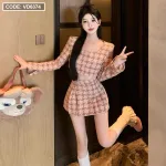 Sét crop dạ tím cổ vuông + chân váy