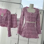 Sét crop dạ tím cổ vuông + chân váy