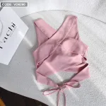 Sét crop hồng cột dây eo chéo lưng + quần suông