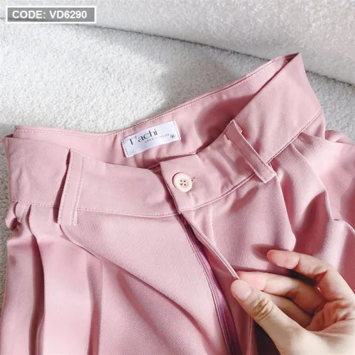 Sét crop hồng cột dây eo chéo lưng + quần suông