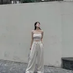 Sét crop ống nude đan dây lưng + quần suông