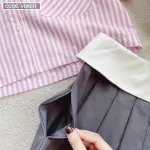 Sét crop sơ mi kẻ + chân váy phối xếp ly