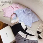 Sét crop sơ mi kẻ + chân váy phối xếp ly