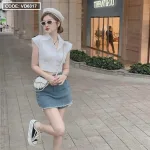 Sét crop sơ mi trắng chân váy jean xếp ly