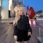 Sét dạ đen tay dài đính đá + short