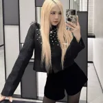 Sét dạ đen tay dài đính đá + short